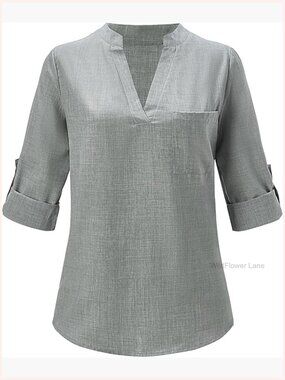 3/4 Sleeve Notch Neck Blouse Dressy Casual Office Top